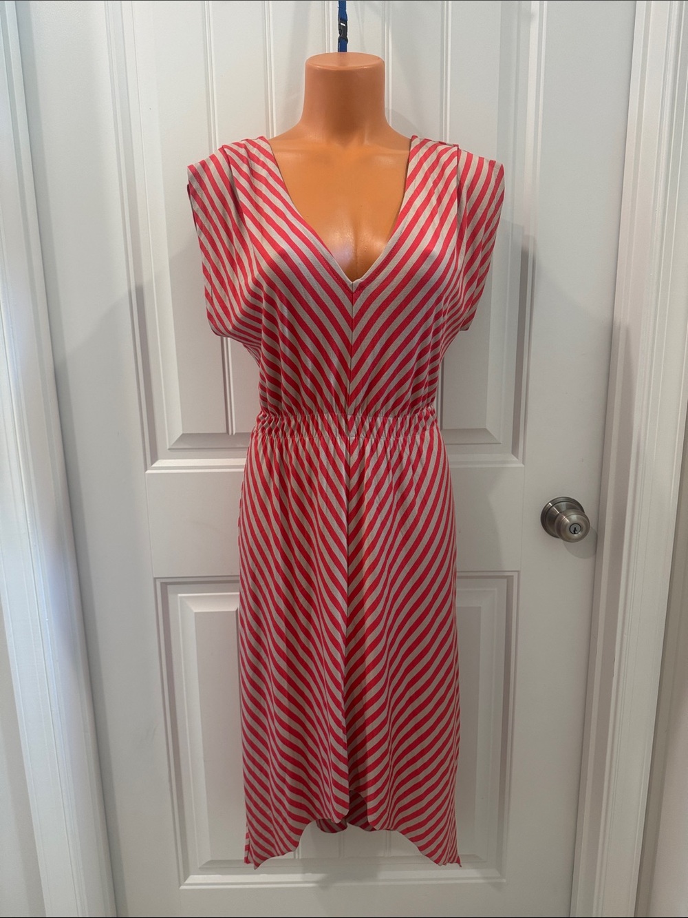 REMAIN Tan Orange Inverted Diagonal Stripe T Shirt Dress S Small $75 EUC KL